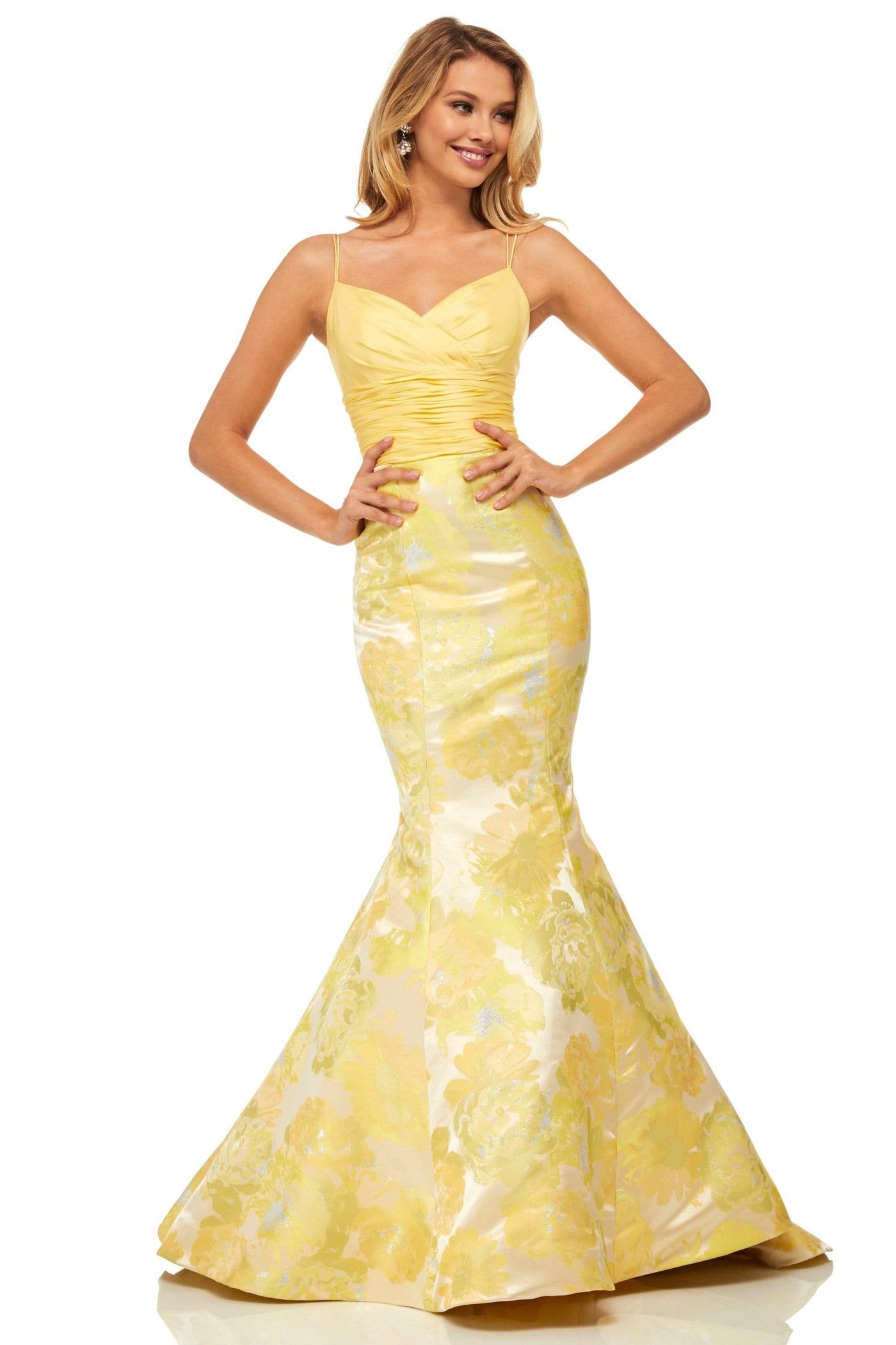Sherri Hill - 52927 Mermaid Long Yellow Dress Prom Dresses 00 / Yellow Print