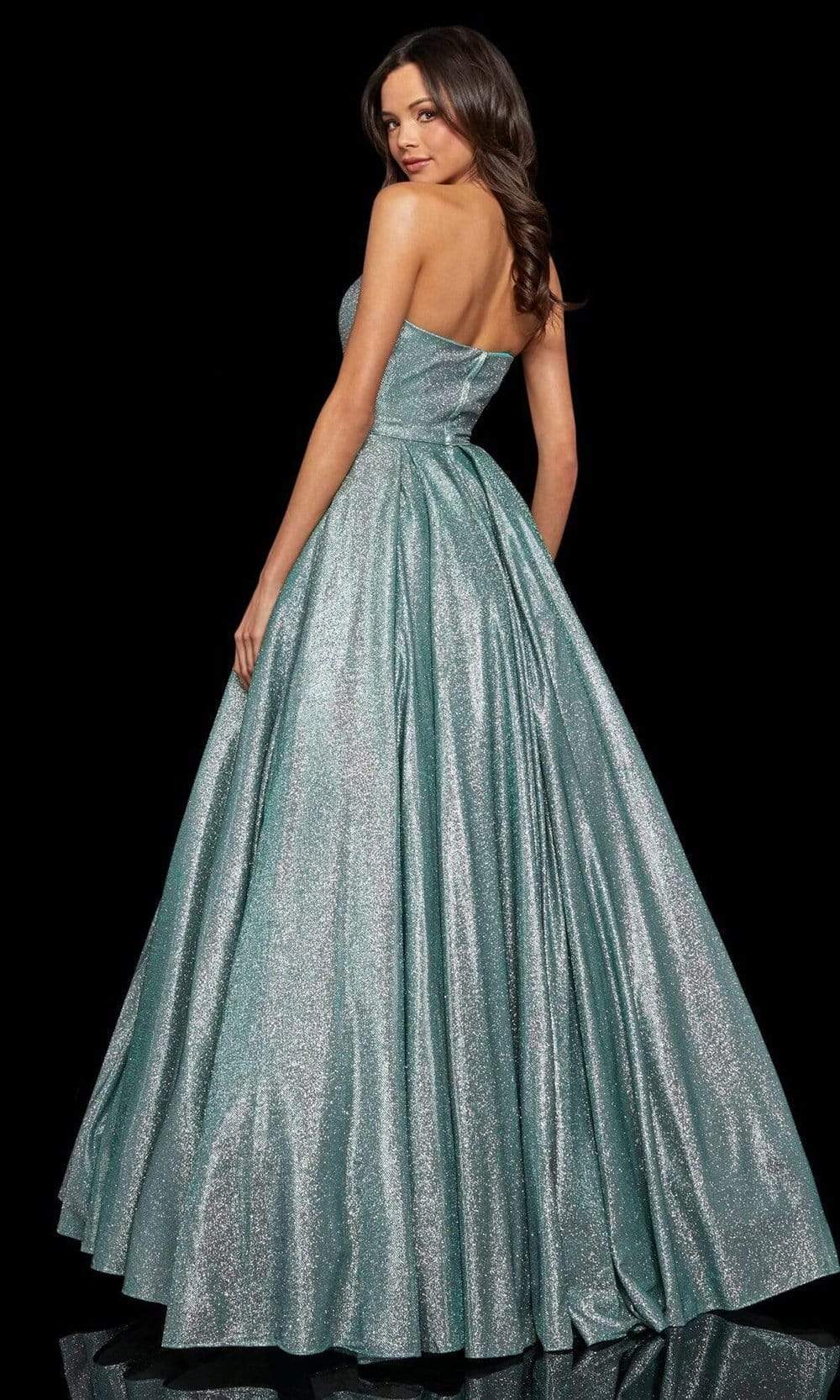 Sherri Hill - 52964SC Sleeveless Halter Glitter A-line Gown In Blue and Green