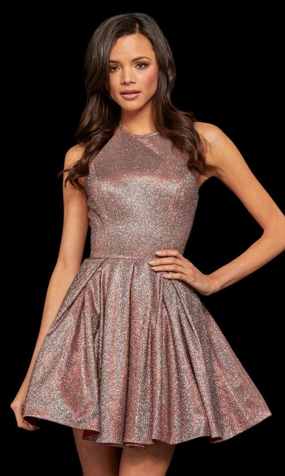Sherri Hill - 52970SC Shimmer and Shine Short A-line Dress In Red and Silver