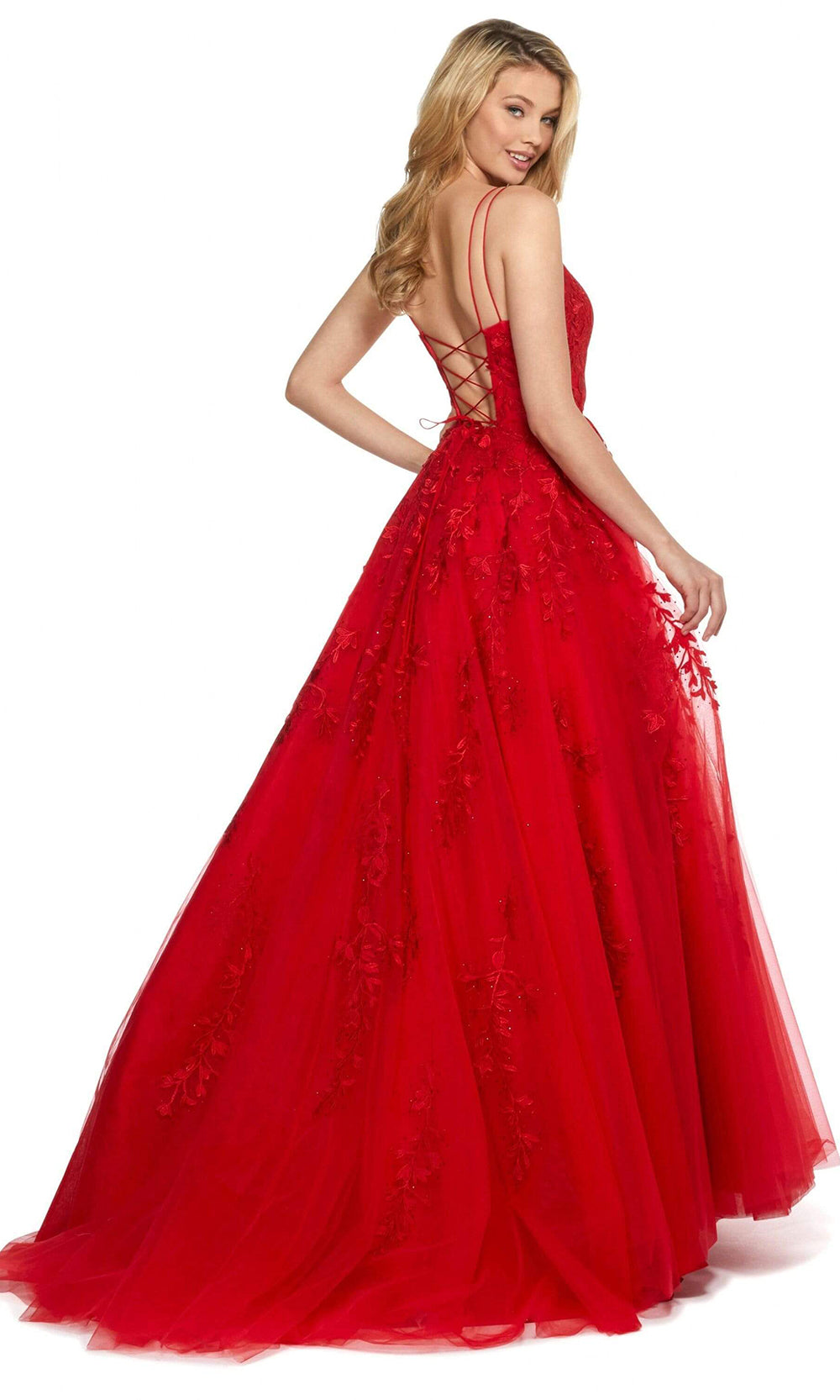 Sherri Hill - 53116SC Scoop Neck Tulle A-line Gown In Red