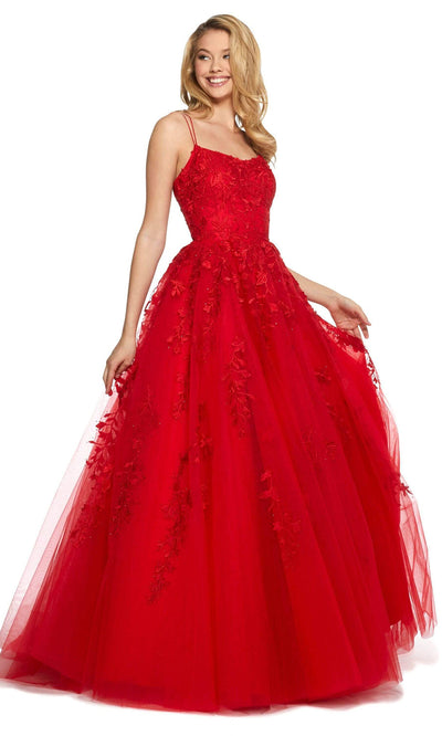 Sherri Hill - 53116SC Scoop Neck Tulle A-line Gown In Red