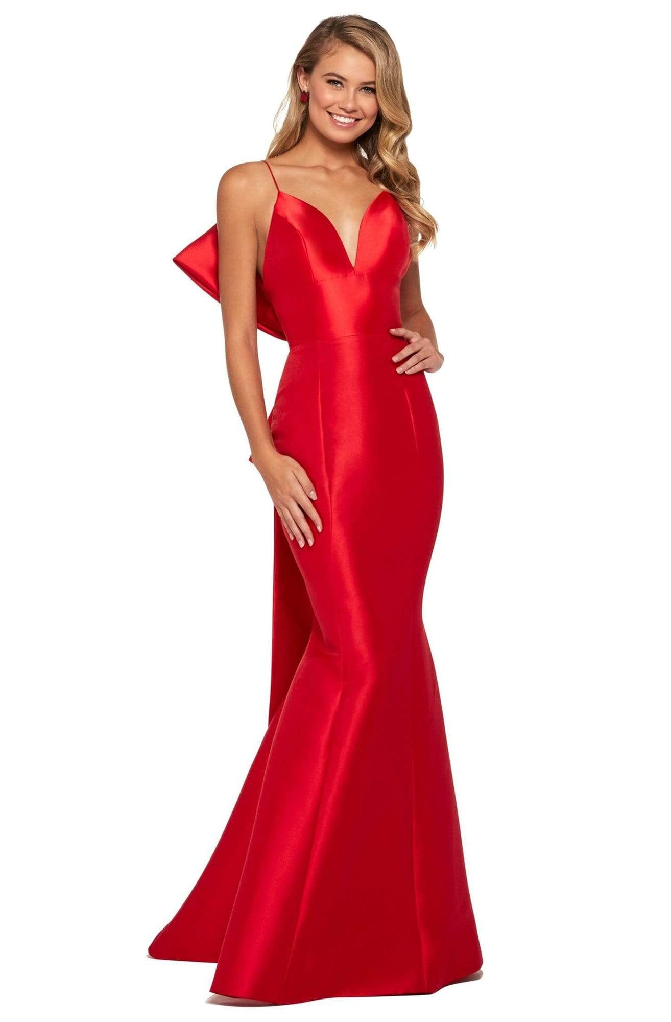 Sherri Hill - 53336 Bow-Accented Long Mermaid Dress Prom Dresses 00 / Red