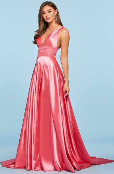 Sherri Hill - 53352 Sherri Hill Lace A-Line Dress with Slit Bridesmaid Dresses 00 / Wine