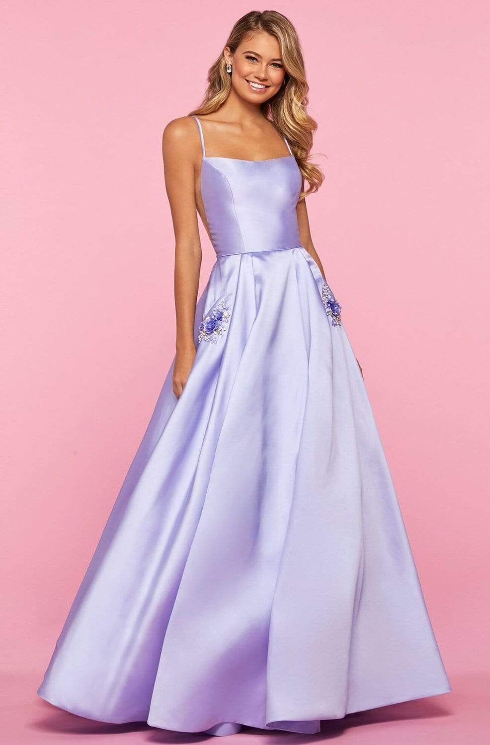 Sherri Hill - 53407 Satin Scoop Pleated Evening Dress Ball Gowns 00 / Lilac