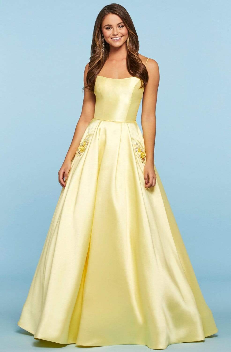 Sherri Hill - 53407 Satin Scoop Pleated Evening Dress Ball Gowns 00 / Yellow