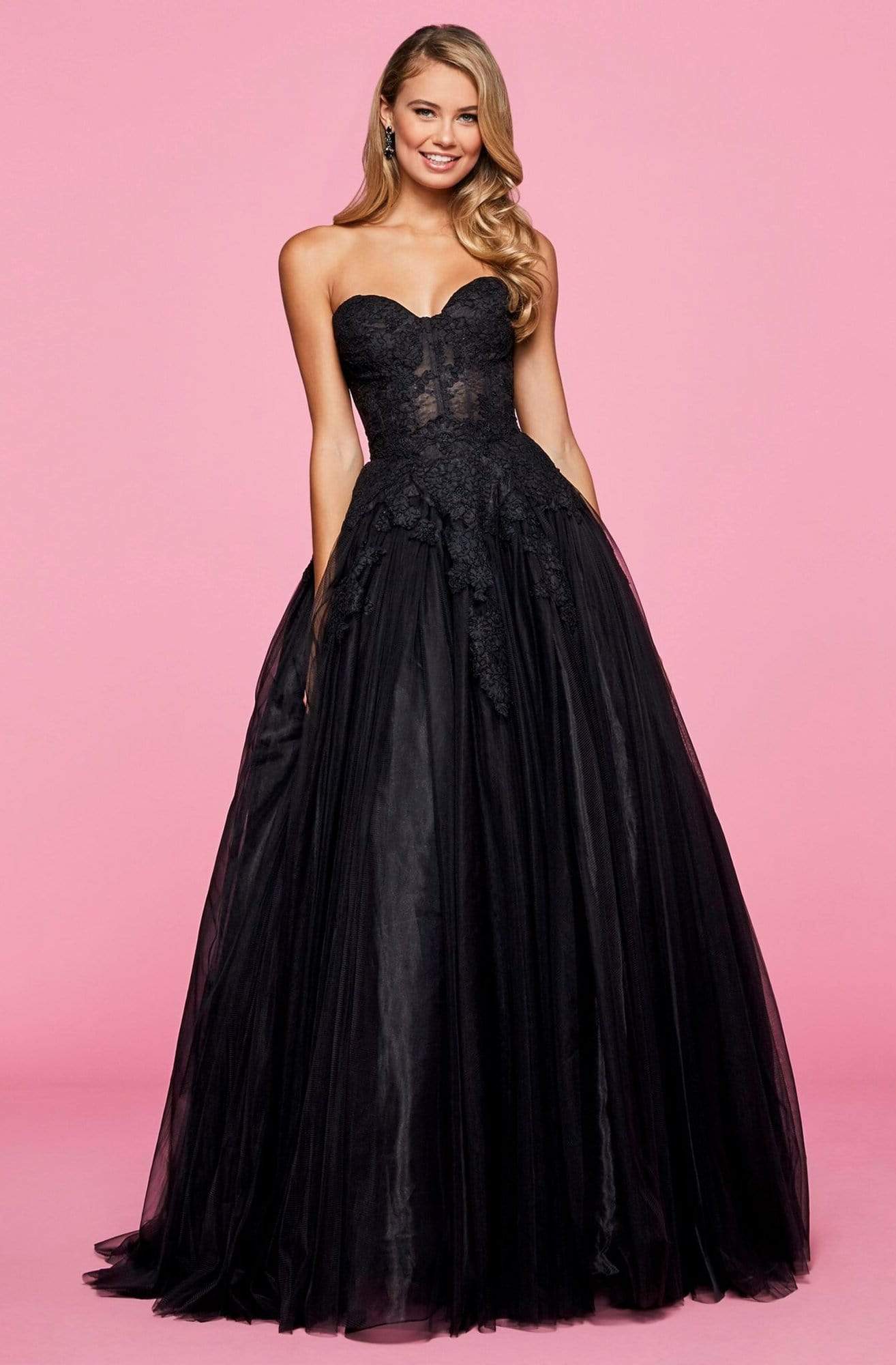 Sherri Hill - Lace Applique Strapless Gown 53503SC In Black