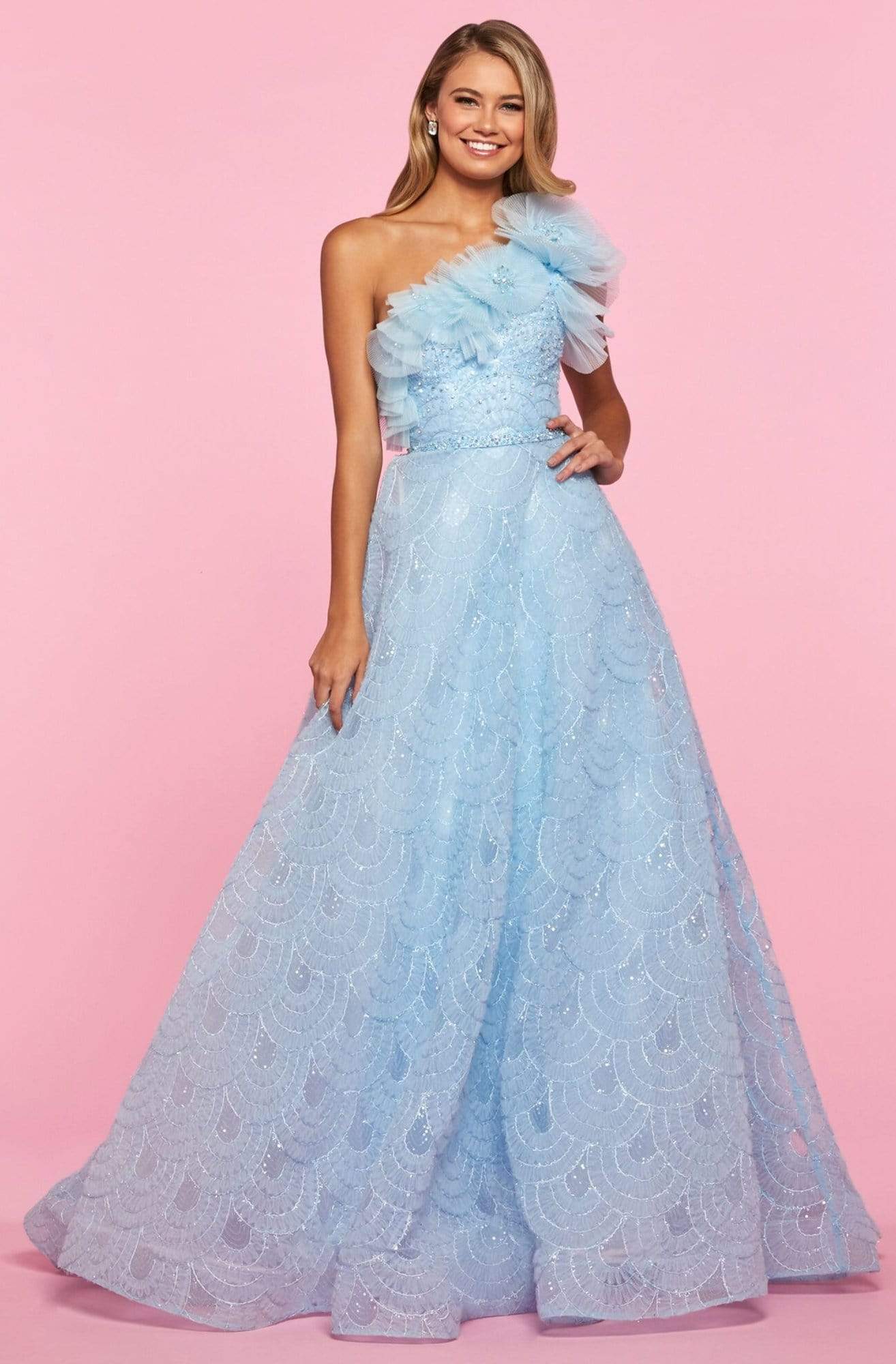 Sherri Hill - 53522 Asymmetrical Beaded A-Line Dress Prom Dresses 00 / Light Blue