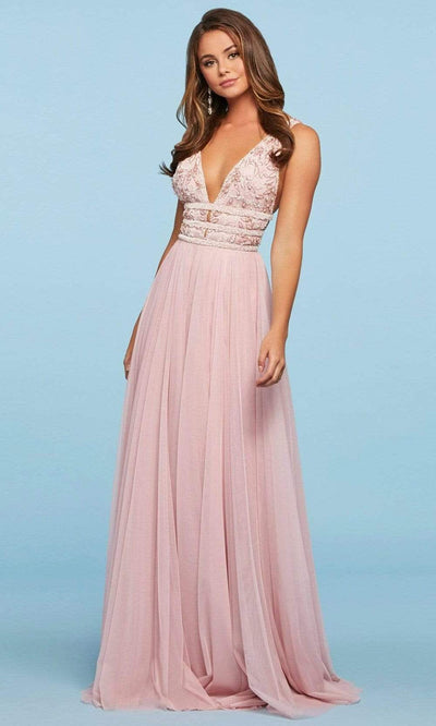 Sherri Hill - 53551SC Flowy Plunging A-line Prom Dress In Pink 