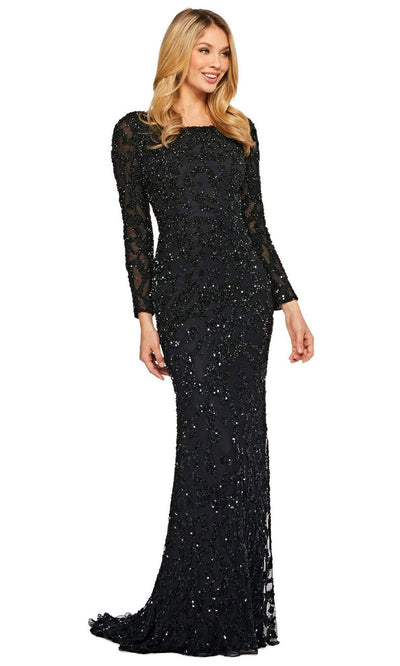 Sherri Hill - 53670SC Open Back Beaded Evening Dress In Black