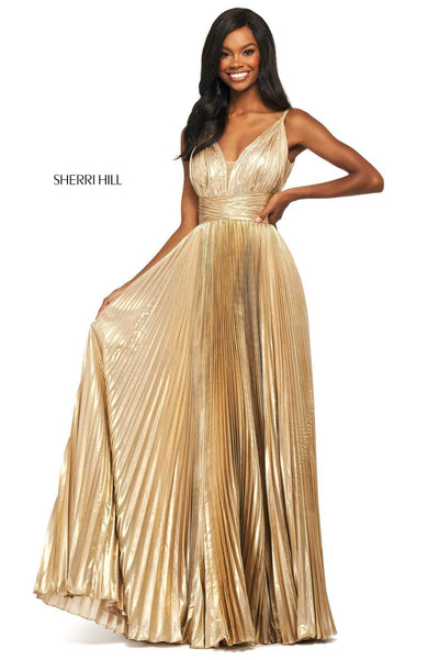 Sherri Hill - 53737 V-Neck Long A-Line Dress Prom Dresses 00 / Gold