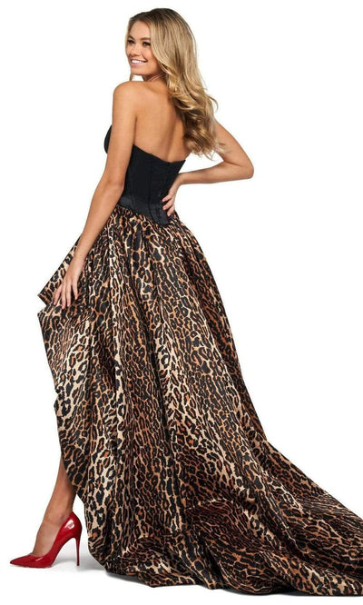 Sherri Hill - 53873SC Sweetheart Corset High Low Animal Print Gown In Black and Print