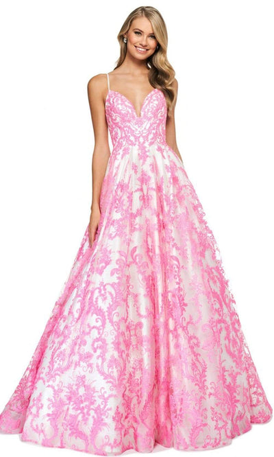Sherri Hill - 53921 Embroidered Sweetheart Ballgown Prom Dresses 00 / Ivory/Candy Pink