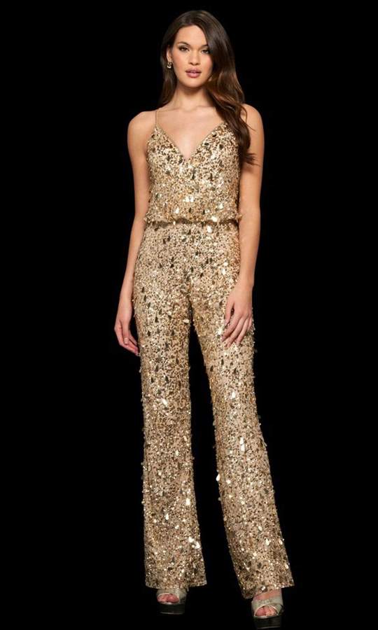 Sherri Hill - 54059SC Allover Embellished Shimmering Jumpsuit In Gold
