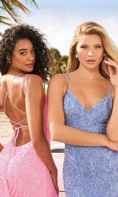 Sherri Hill - 54344 Strappy Open Back Beaded Fringe High Slit Gown Prom Dresses