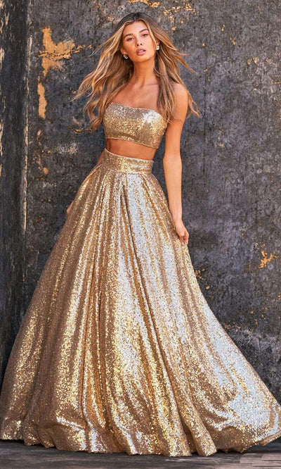 Sherri Hill - 55003 Two Piece Sequined Volume Dress Prom Dresses 00 / Gold