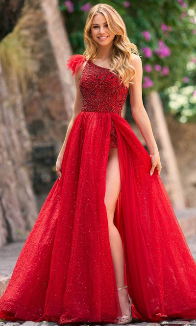 Sherri Hill 55278 - Asymmetric Bodysuit Evening Gown Evening Gown 000 / Red