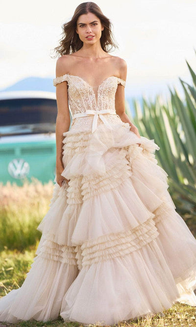 Sherri Hill 55309 - Off Shoulder Tiered Prom Dress Prom Dresses 000 / Champagne