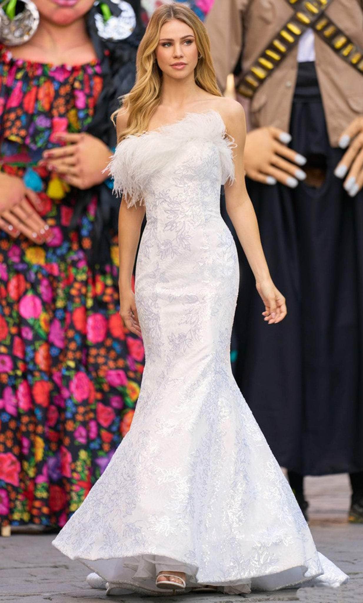 Sherri Hill 55327 - Strapless Feathered Detail Wedding Dress Bridal Dresses 000 / Ivory/Silver