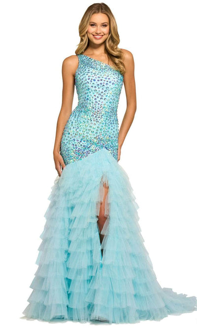 Sherri Hill 55357 - One-Sleeve Beaded Prom Gown Prom Dresses 000 / Light Blue