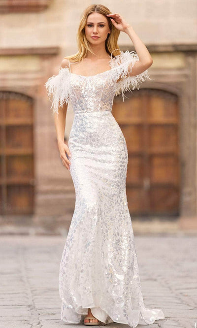 Sherri Hill 55360 - Fetahered Cold Shoulder Sequined Enesemble Prom Desses