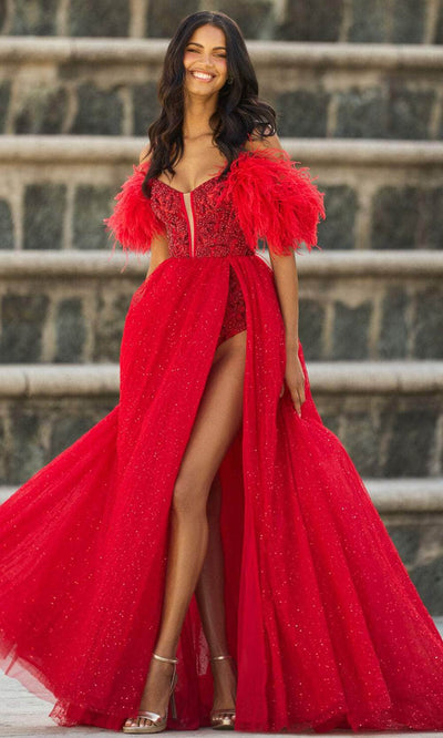 Sherri Hill 55361 - Feathered Sleeve A-Line Evening Gown Evening Gown