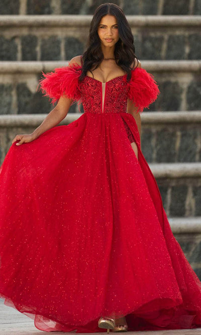 Sherri Hill 55361 - Feathered Sleeve A-Line Evening Gown Evening Gown