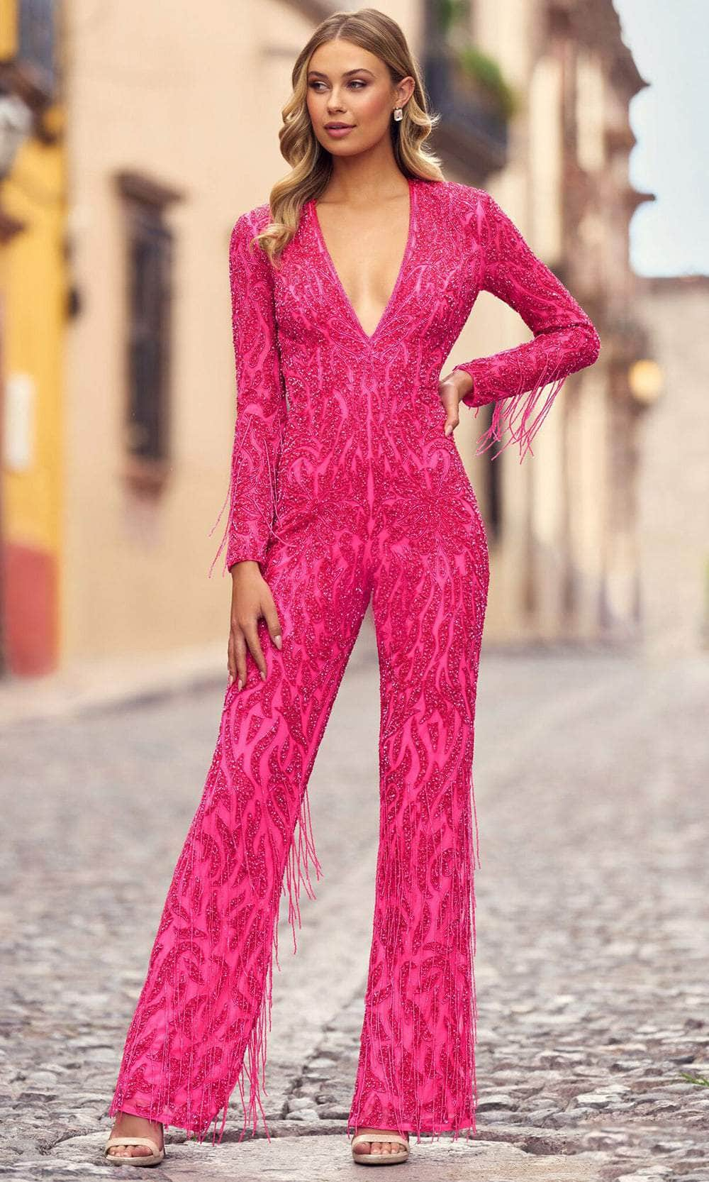 Sherri Hill 55365 - Plunging Neck Embellished Jumpsuit Formal Pantsuits