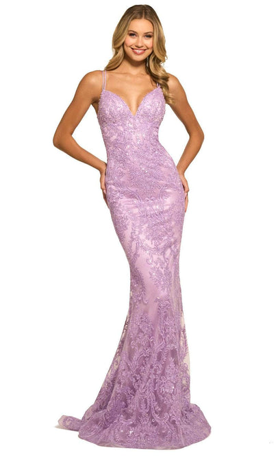 Sherri Hill 55394 - Embroidered Throughout Sheath Long Dress Prom Desses 000 / Lilac