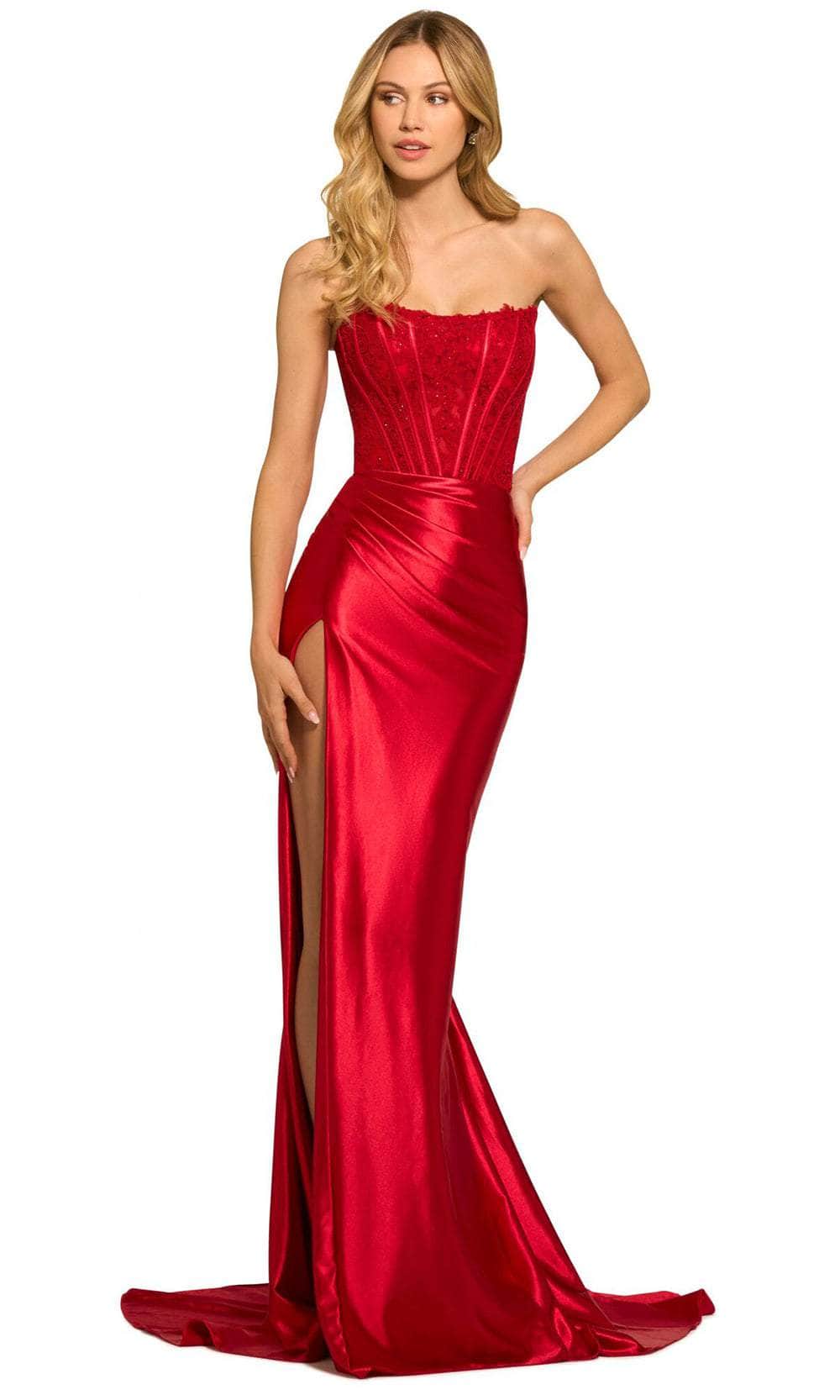 Sherri Hill 55419 - Corset Prom Dress with Slit Special Occasion Dress 000 / Red