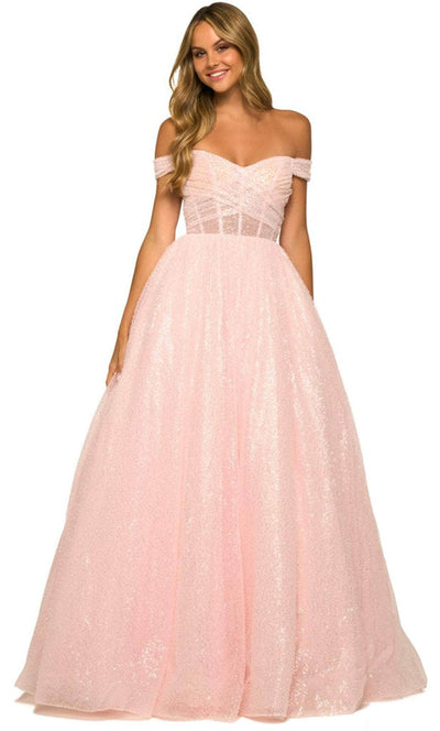 Sherri Hill 55503 - Off-Shoulder Sequin Ballgown Special Occasion Dress 000 / Light Pink