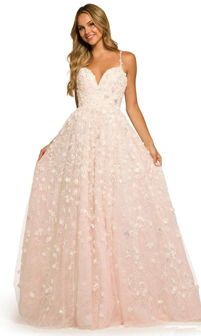 Sherri Hill 55529 - Floral Applique A-line Silhouette Gown Prom Desses 000 / Ivory/Blush