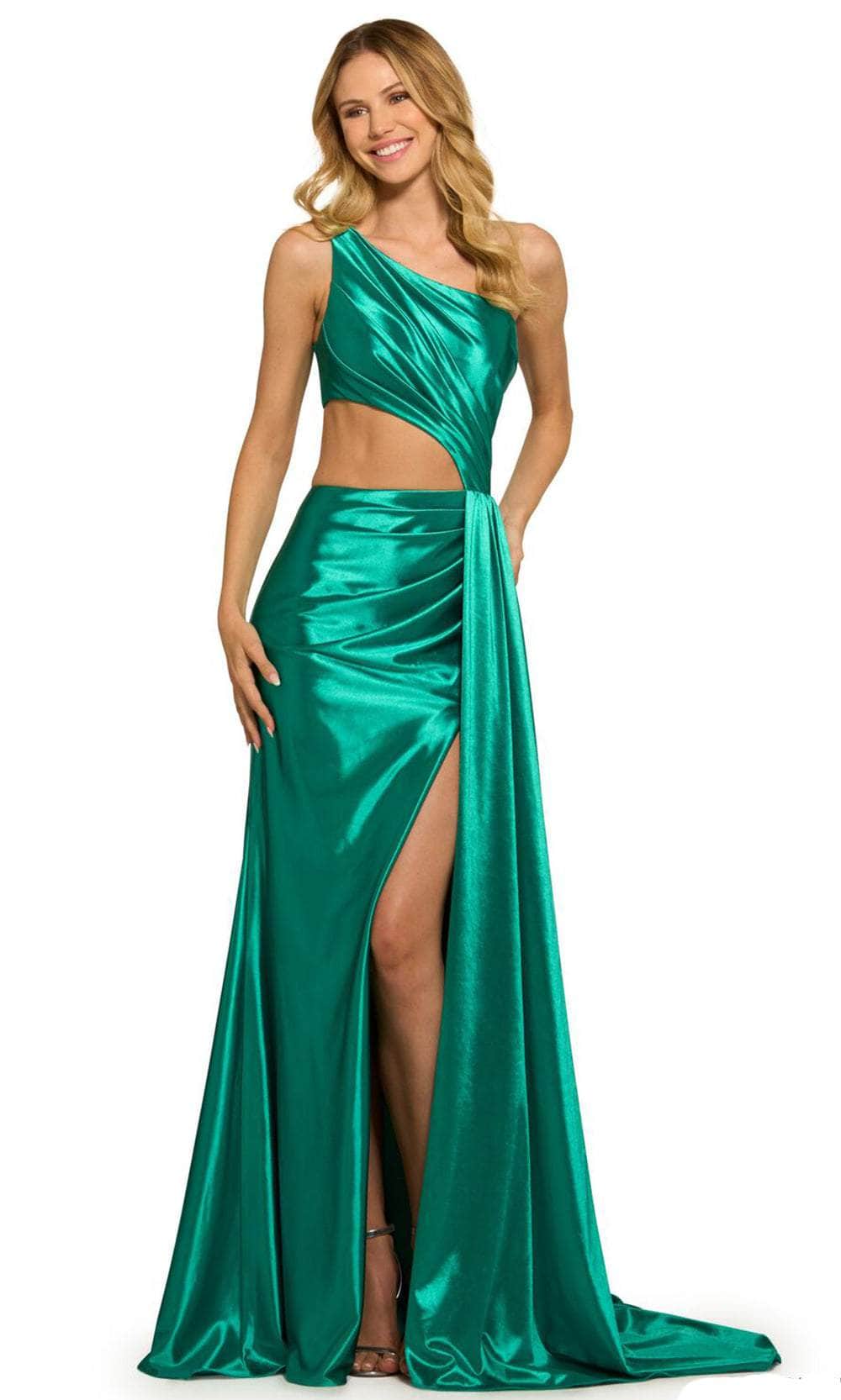 Sherri Hill 55537 - One Shoulder Cutout Evening Gown Evening Gown 000 / Emerald