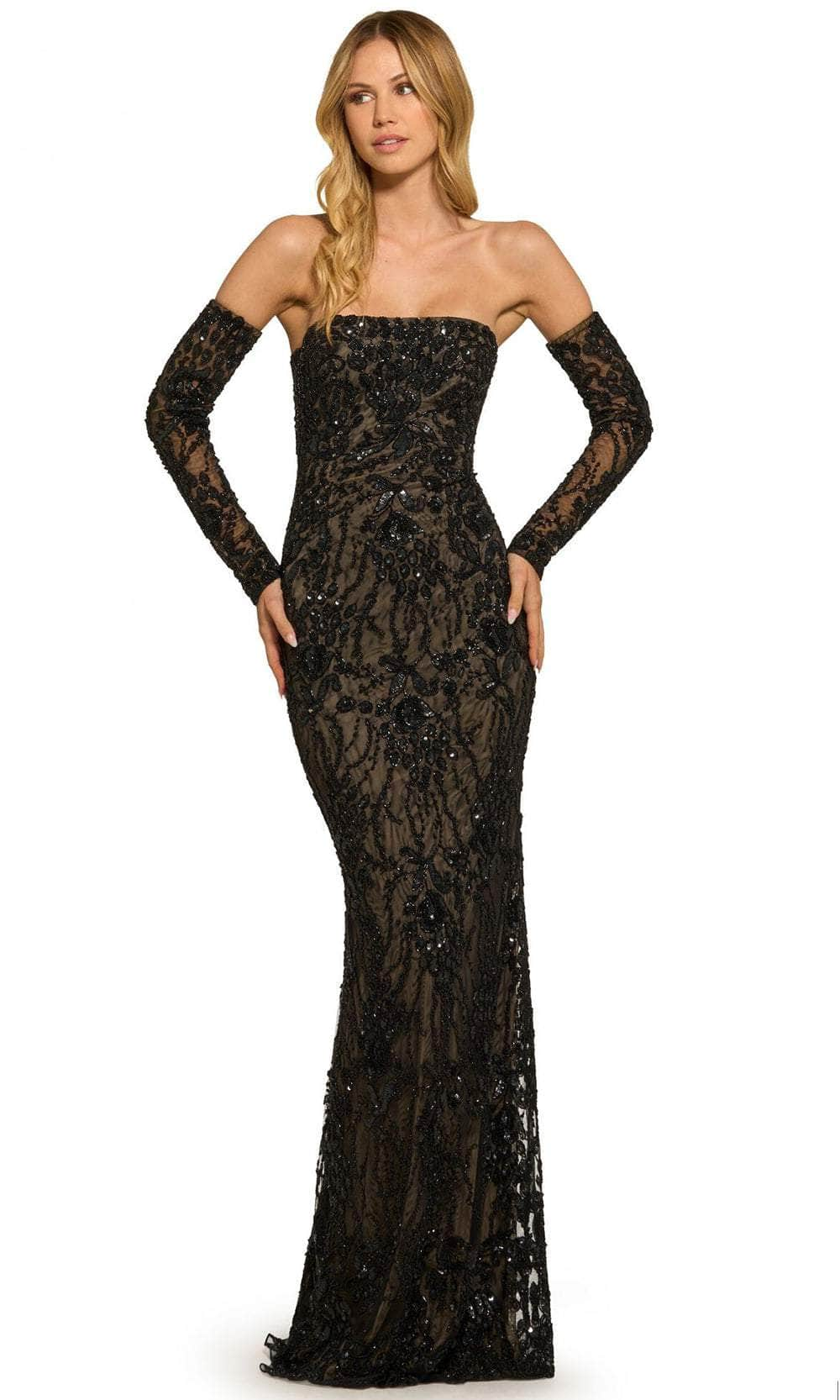 Sherri Hill 55538 - Arm Sleeve Detachable Strapless Evening Gown Evening Dresses 000 / Black/Nude