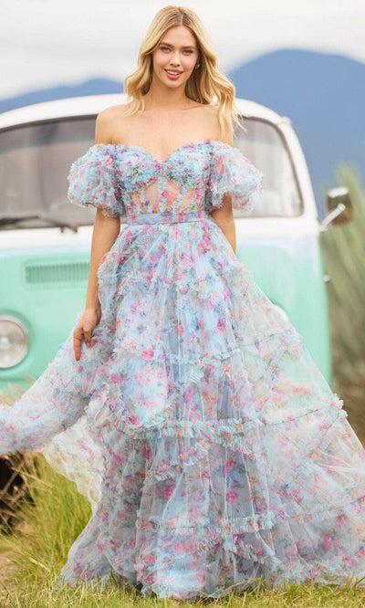 Sherri Hill 55541 - Sweetheart Floral Print Prom Gown Prom Gown 000 / Light Blue Print