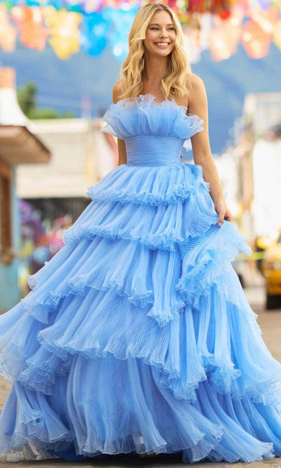 Sherri Hill 55594 - Ruffled Strapless Ball Gown Prom Dresses 000 / Periwinkle