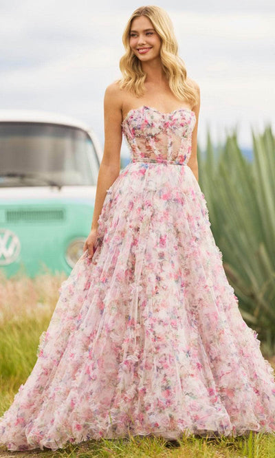 Sherri Hill 55623 - Floral Corset Evening Dress Evening Dresses 000 / Ivory Print
