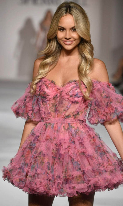 Sherri Hill 55624 - Floral Cap Sleeves Short Dress Cocktail Dresses