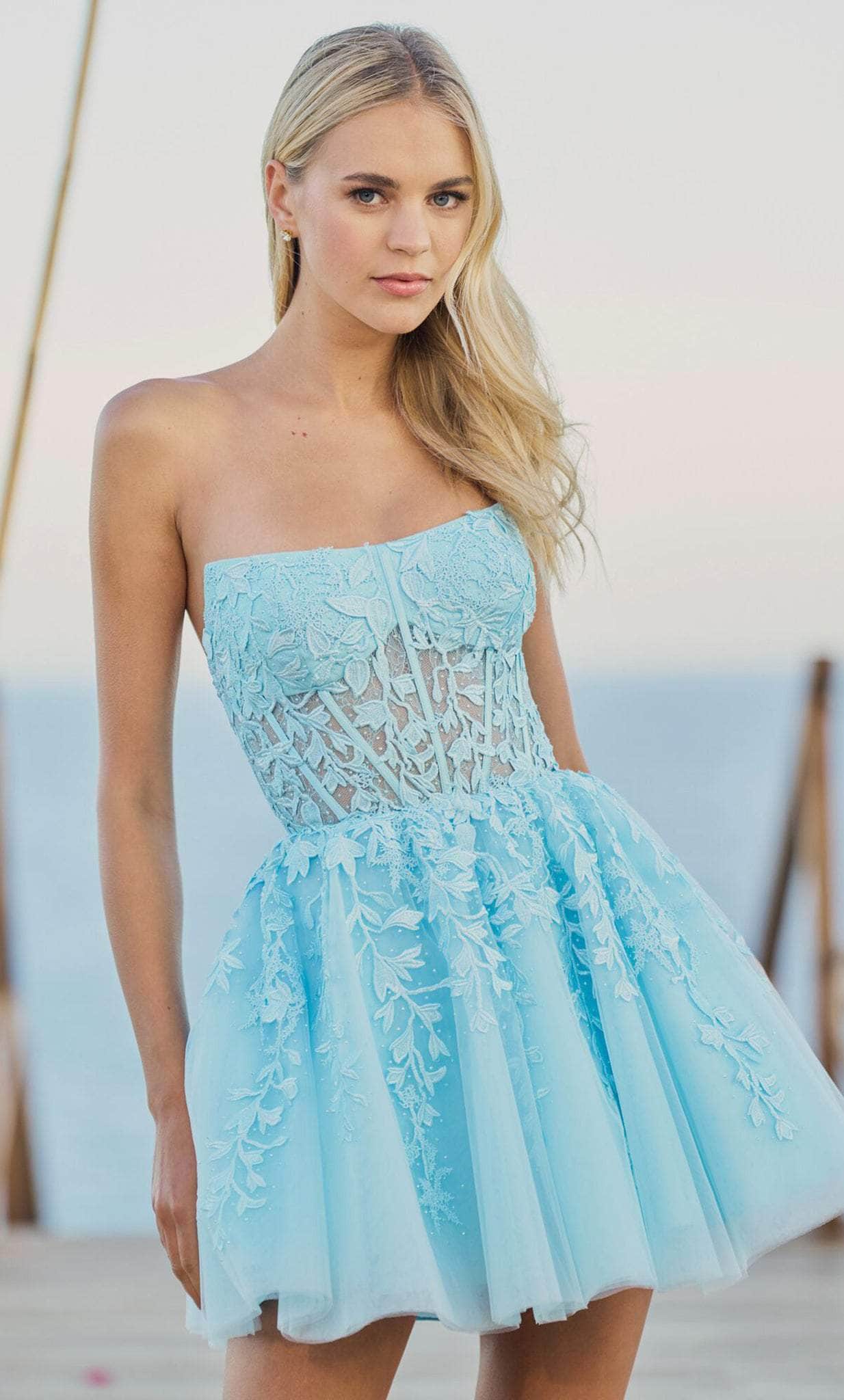 Sherri Hill 55833 - Corset Tulle Cocktail Dress Cocktail Dresses 26 / Light Blue