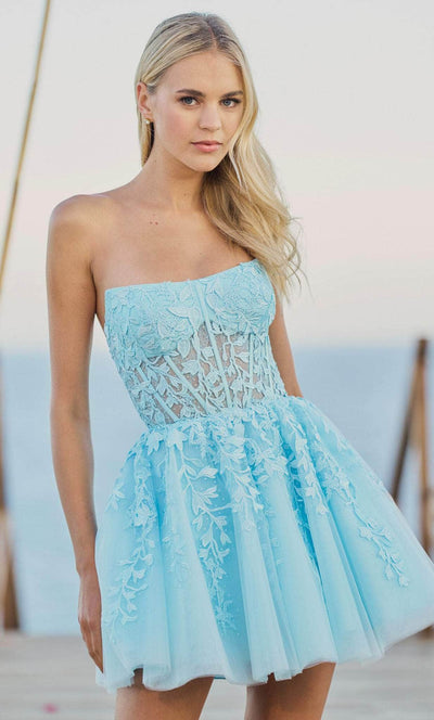 Sherri Hill 55833 - Corset Tulle Cocktail Dress Cocktail Dresses 26 / Light Blue