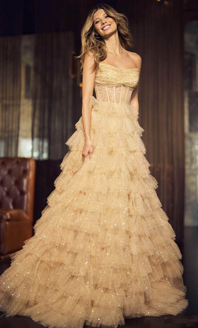 Sherri Hill 55950 - Ruffled Tulle A-line Strapless Gown Prom Dresses