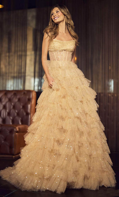 Sherri Hill 55950 - Ruffled Tulle A-line Strapless Gown Prom Dresses