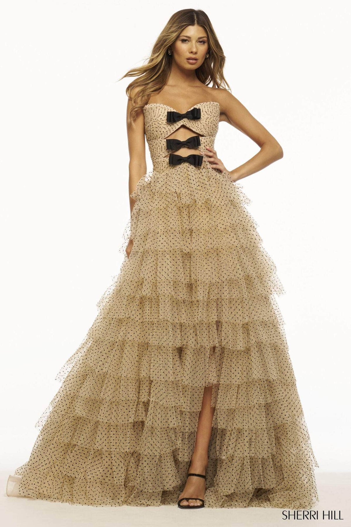 Shell 56036 Sherri Hill 56036 - Long Tulle A-Line Dress - Strapless, Polka Dot ...