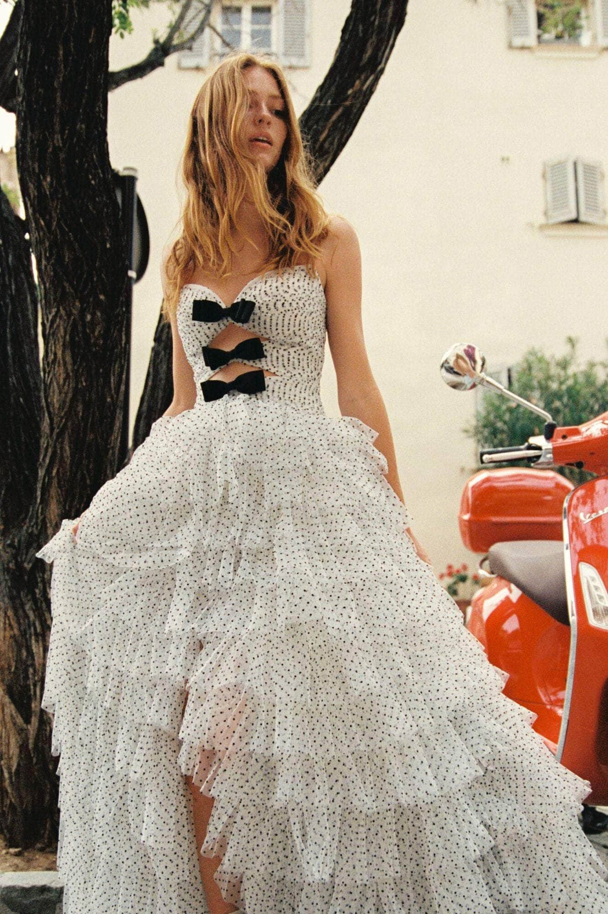 Shell 56036 Sherri Hill 56036 - Long Tulle A-Line Dress - Strapless, Polka Dot ...