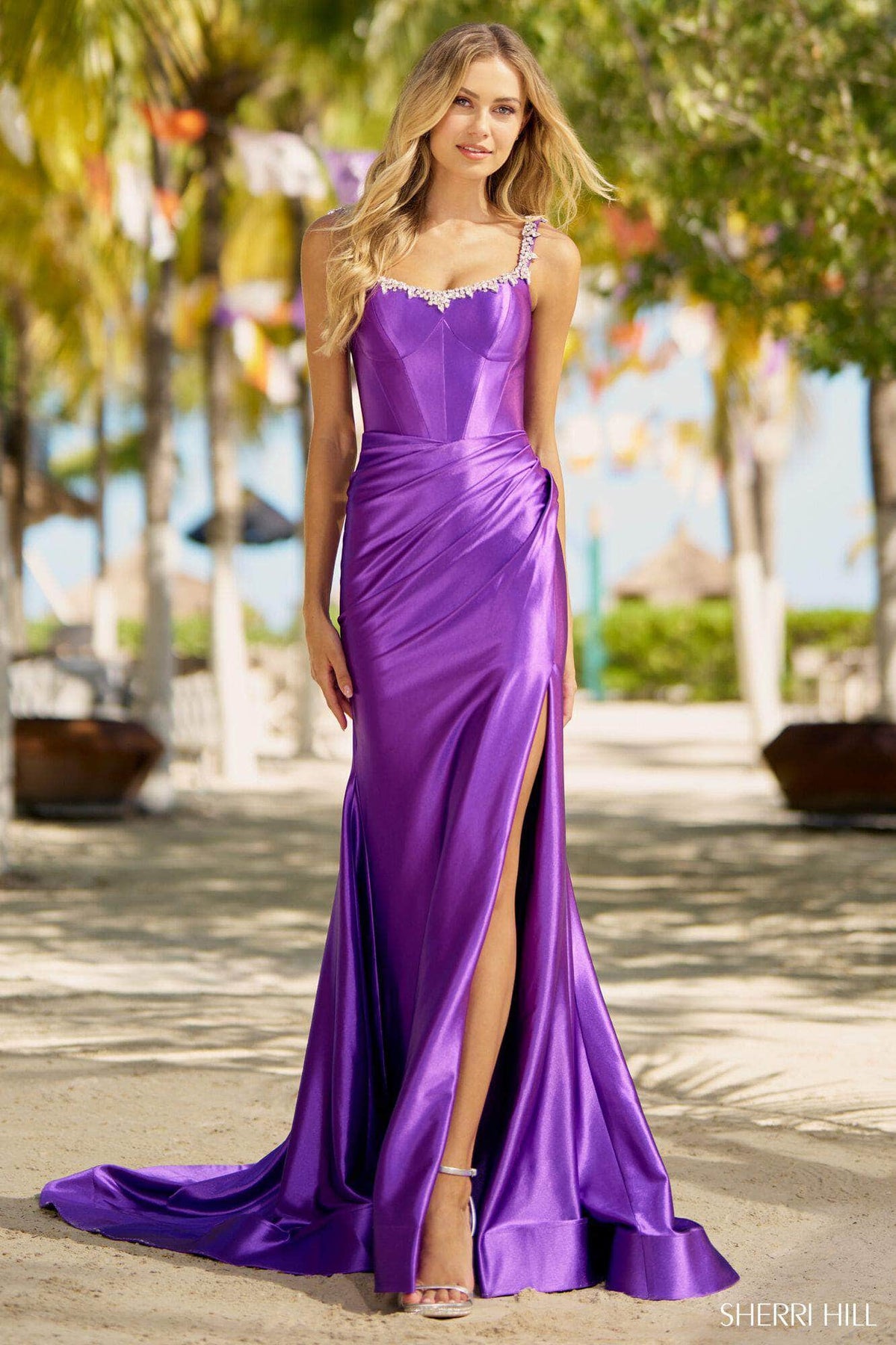 sherri hill purple metallic dress Sherri Hill Strapless Sparkle Prom Dress 57514