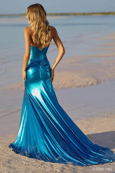 Sherri Hill 56085 - Metallic Gown with Slit Special Occasion Dress
