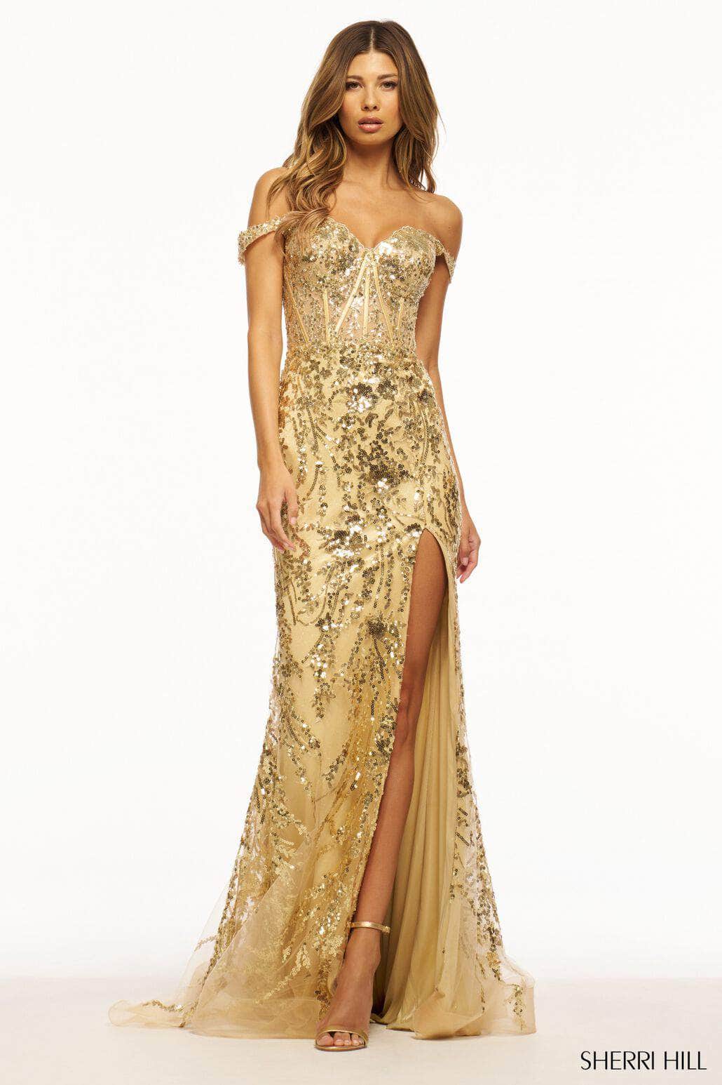 Sherri Hill 56101 - Off Shoulder V-Back Sequined Gown Special Occasion Dress