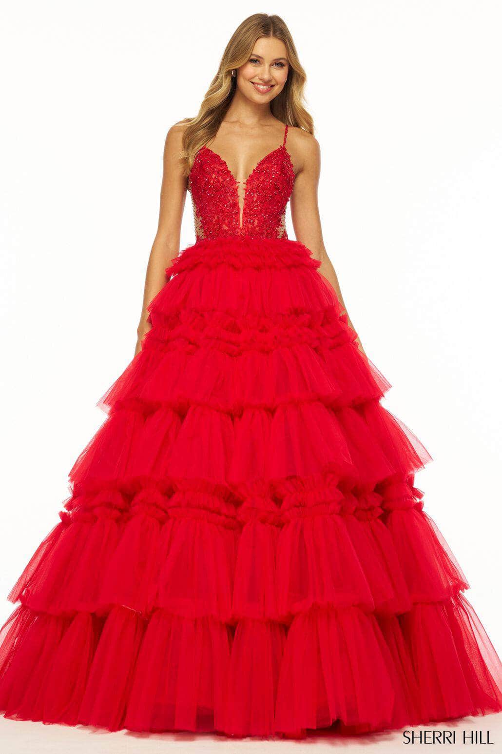 Sherri Hill 56102 - Plunging Ruffle Gown Special Occasion Dress