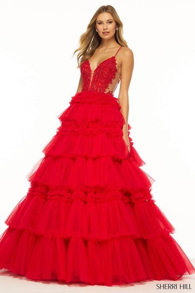Sherri Hill 56102 - Plunging Ruffle Gown Special Occasion Dress