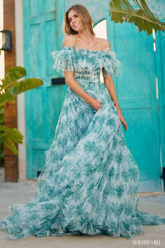 Sherri Hill 56128 - Printed Off-Shoulder Ballgown Special Occasion Dress