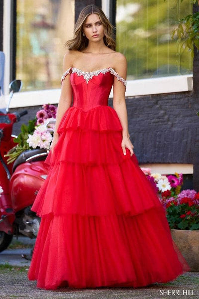 Sherri Hill 56147 - Tiered Basque Prom Gown Special Occasion Dress